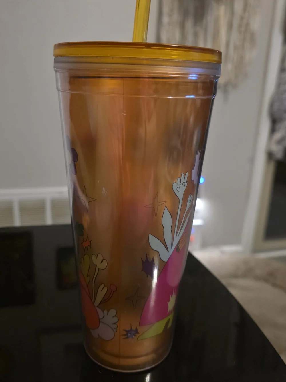 Colorful Illustrated Reusable Tumbler - Orange with Multicolor Artwork